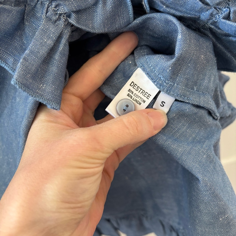 Destree Blue Ruffle Cotton Linen Top - Picture 5 of 6